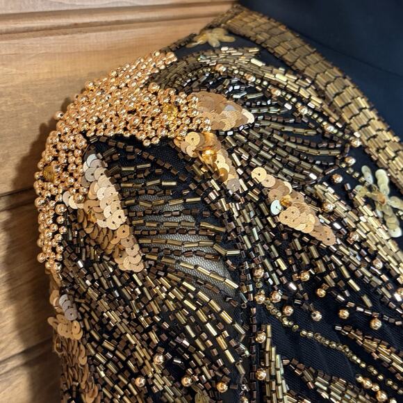 Bob Mackie Evening Bolero Dress Black Gold Beaded Vintage Size 4 1980’s - Picture 7 of 16
